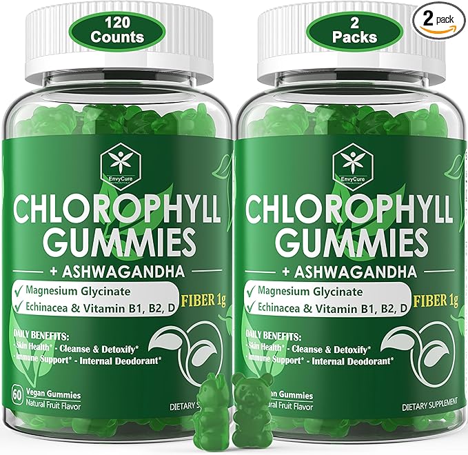 Chlorophyll Fiber Gummies 200mg +Ashwagandha, B1 B2 B2 for 2 Packs