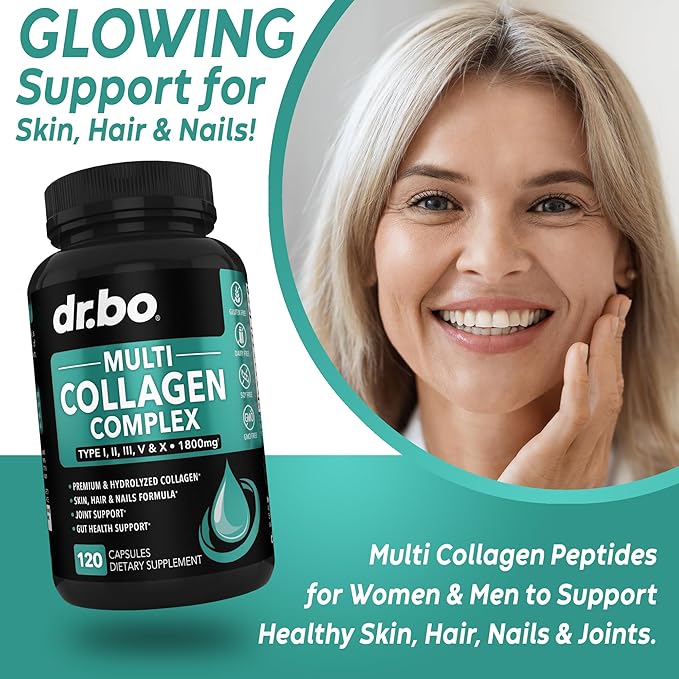 Multi Collagen Peptides for Women & Men - Type I, II, III, V, & X Multi Collagen for Women & Men Complex Capsules, Hydrolyzed Peptides Pills Supplements for Skin, Hair & Nails - 120 Protein Capsules