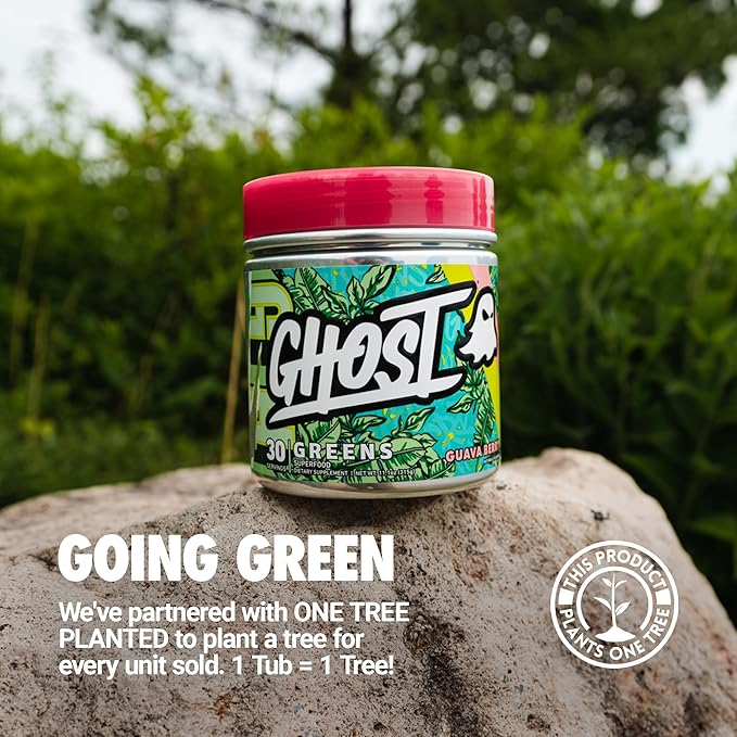 GHOST Greens Powder, Guava Berry - 30 Servings - 19 Superfood Greens & Reds Powder, Fruits, Vegetables, Spirulina, & Chlorella, Prebiotics, 10 Billion CFU Probiotic & Digestive Enzymes - Gluten-Free