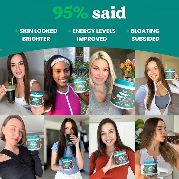Simply Blossom Nutrition Daily Greens & Superfood Powder + Collagen + Probiotics for Women's Digestive Health & Bloating Relief. Help Your Health Bloom - 30 Day Supply - Watermelon