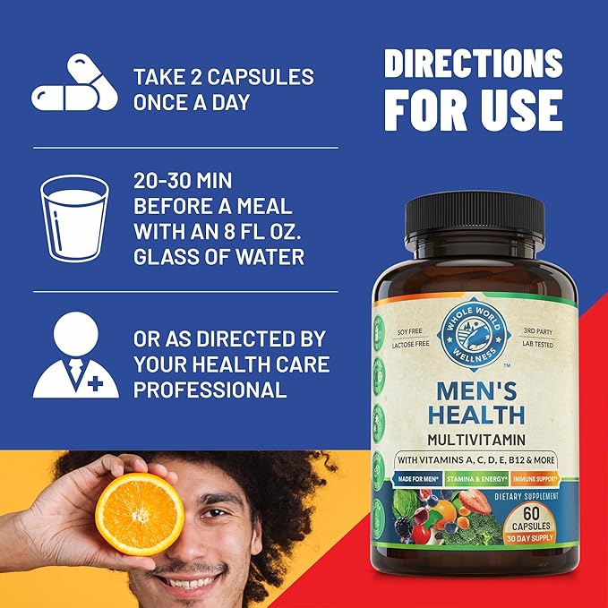 Mens Daily Multivitamin Multimineral Supplement 30+ Nutrients, 60 Capsules
