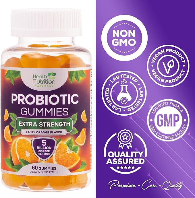 Probiotic Gummies for Digestive Health - Daily Probiotics for Women & Men Gummy, 5 Billion CFU Probiotics Supplement, Probiotic Strains Supports Immune, Vaginal, & Gut Health, Non-GMO - 60 Gummies