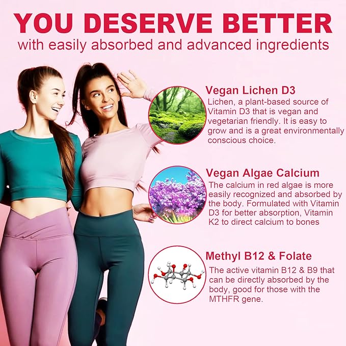 Sugar-Free Methylated Multivitamin for Women Gummies D3, E, B12, Iron,