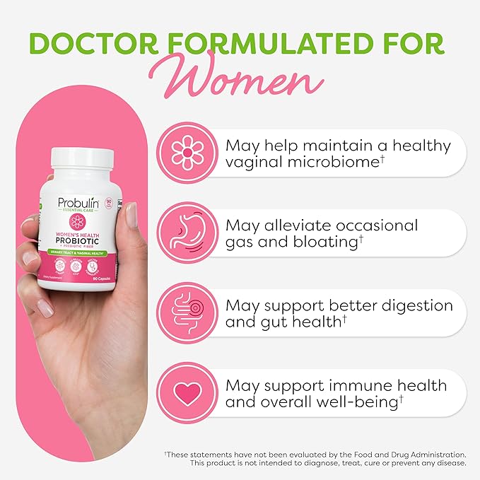 Probulin Women’s Probiotics, Daily Vaginal, Gut and Immune Health Supplement Capsules, 20 Billion CFU, 12 Probiotic Strains, Vegan, 90 Count Bottle