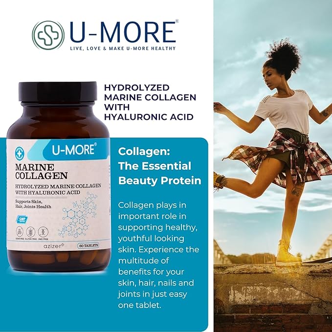 U-MORE Hydrolyzed Marine Collagen (Peptide) Supplement 60 Tablets