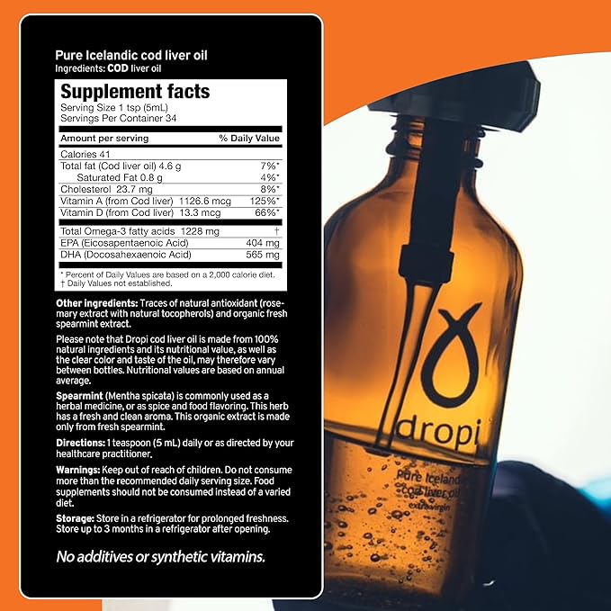 Dropi Omega 3 Fish Oil Liquid, Spearmint Omega-3s EPA, 5.7 Fl