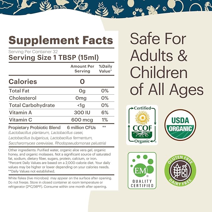 TeraGanix Organic Liquid Probiotic (30 Day Supply), Gut Health Supplement, Dr. Formulated for Adults & Kids, Improves Immune Function, Digestion & Nutrient Absorption, 6 Mil CFU/ml (16 fl oz)