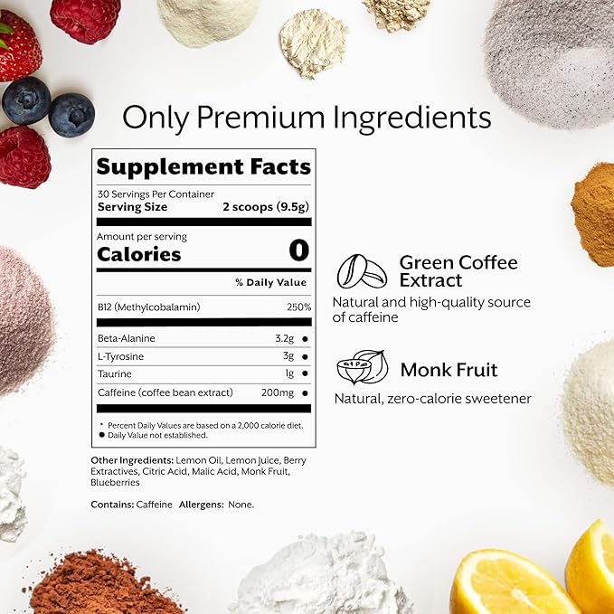 Promix Pre-Workout Powder, Mixed Berry B12, Caffeine,