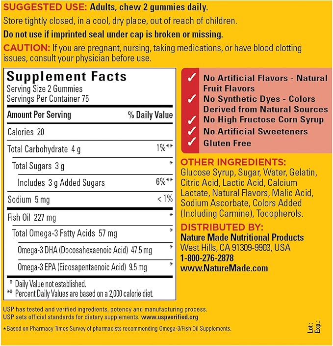 Nature Made Fish Oil Gummies, 150 3s 57 57 mg,