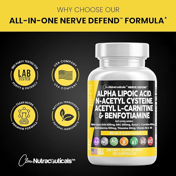 Alpha Lipoic Acid 600mg N-Acetyl Cysteine 600mg Acetyl 500mg Benfotiamine 300mg - B1, B6 B6 & B12 - 90 Caps