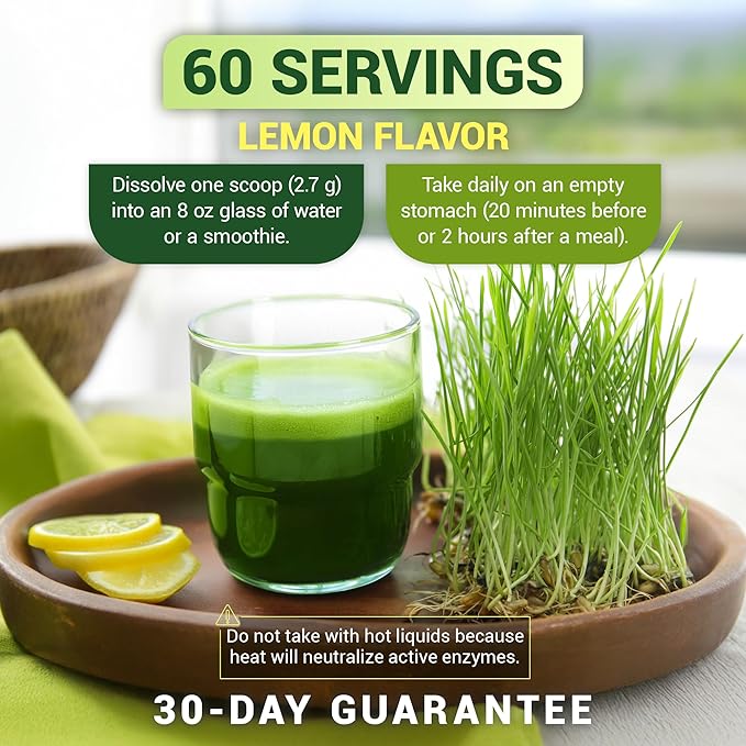 Dr. Berg USDA Certified Organic Green Powder Superfood (60 Servings) - Made with Raw Wheatgrass Powder, Chlorophyll, Trace Minerals & Natural Enzymes - Non-GMO Green Superfood Powder - Lemon Flavor