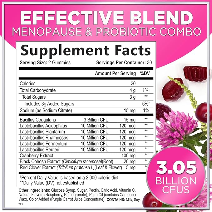 Menopause Probiotics for Women Gummy 3 Billion 60 Gummies