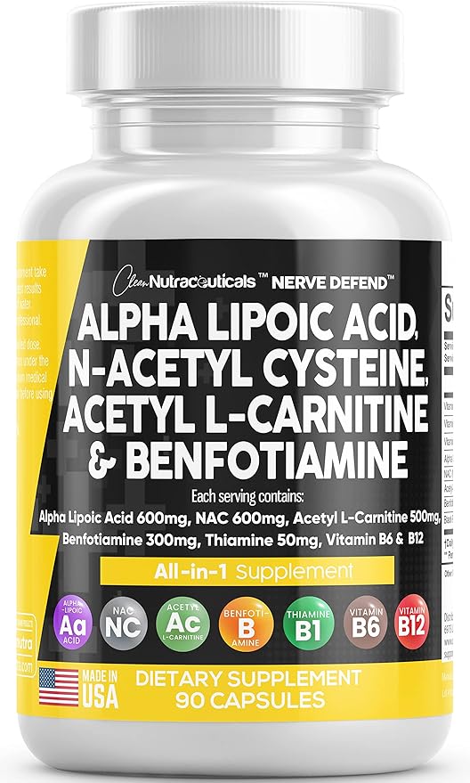 Alpha Lipoic Acid 600mg N-Acetyl Cysteine 600mg Acetyl 500mg Benfotiamine 300mg - B1, B6 B6 & B12 - 90 Caps