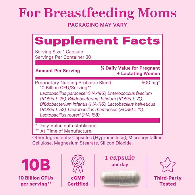 Pink Stork Lactation Probiotic - 10 Billion CFUs Multi Strain Postnatal Probiotics for Breastfeeding Women - Support Breast Milk & Gut Health, Postpartum Essentials, 60 Capsules