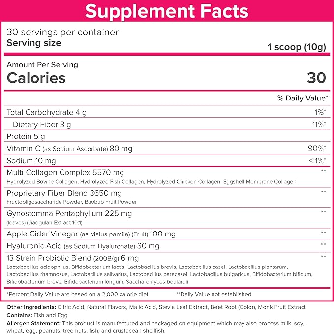 SkinnyFit Super Youth Strawberry Watermelon Multi-Collagen Peptides + Probiotics, Baobab Fiber, Apple Cider Vinegar, Hyaluronic Acid, & Vitamin C, Skin, Hair, Joint & Metabolism Support, 30 Servings