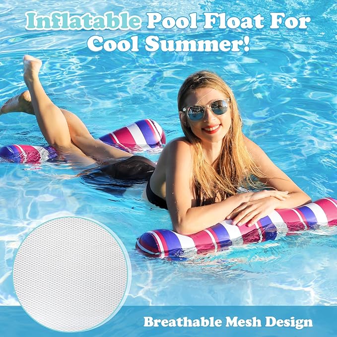 2 Pack Pool Floats Adult - 4-in-1 Pool Floats Hammock, Drifter, Lounge Chair, Saddle, Inflatable Non-Stick PVC Material Pool Float for Vacation