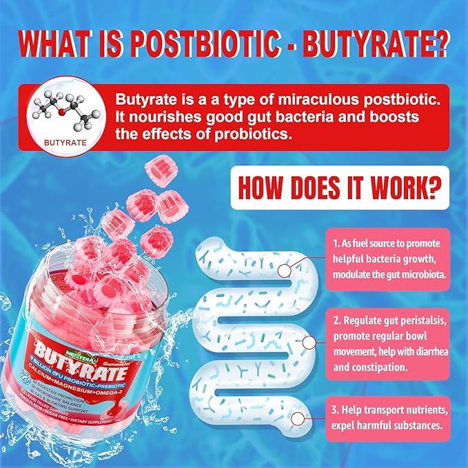 Butyrate Gummies with Probiotic + Prebiotic 9 Billion Omega-3, Inulin,