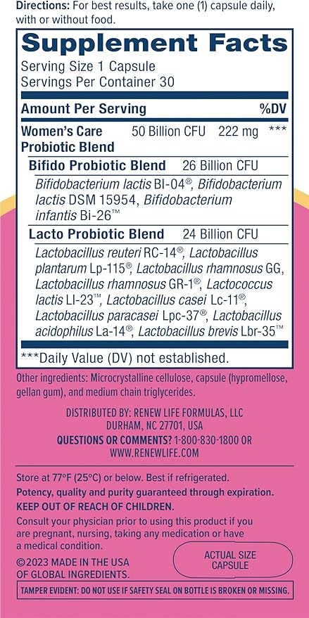 Renew Life Women's Probiotic Capsules, 50 Health(2), L. 30 Count