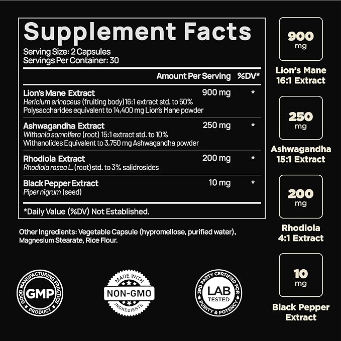 20,000mg 16x Strength Lions Mane Supplement 50% Polysaccharides