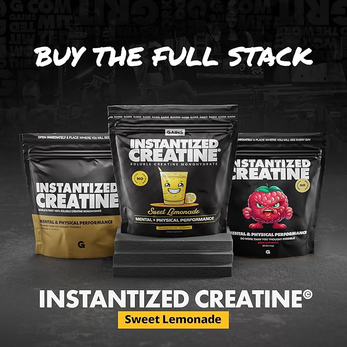 Gains in Bulk Instantized Creatine Monohydrate for Women and Men, Soluble Pre Workout Powder, Supports Muscle Building, Strength and Performance, Bodybuilding Supplements, Sweet Lemonade, 30 Servings
