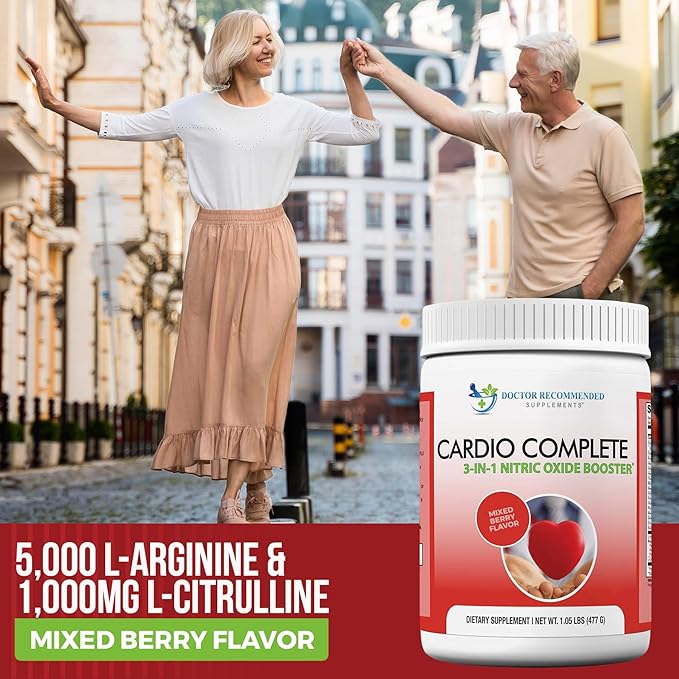 Cardio Complete - Heart Health Support Powder Supplement - 3-in-1 Nitric Oxide Booster with 5,000 L-Arginine, 1,000mg L-Citrulline, and Hawthorn Berry, 2 Pack