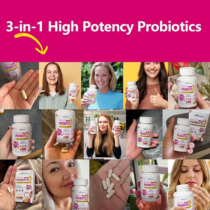 3-in-1 High Potency Probiotics for Women, Vaginal Probiotics with 100 Billion CFU, 15 Selected Strains, Organic Women’s Probiotic for Digestive, Vaginal, Urinary & Immune Health-60 Capsules