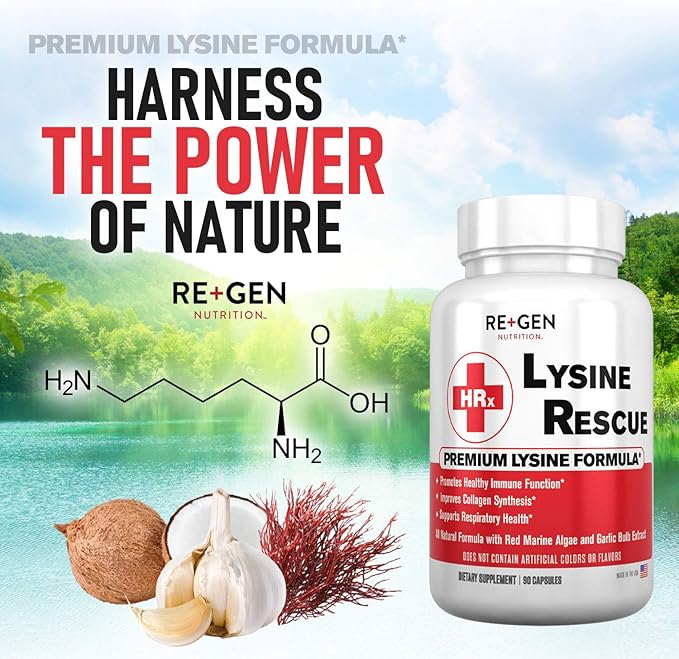 Re+Gen Nutrition Lysine Rescue, Amino Acid 90 Capsules, 45 Day