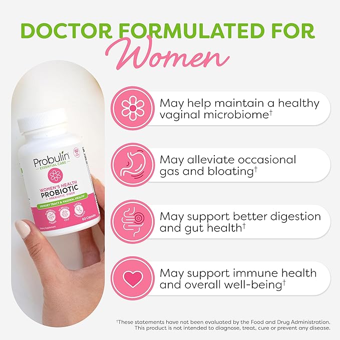 Probulin Women’s Probiotics, Daily Vaginal, Gut and Immune Health Supplement Capsules, 20 Billion CFU, 12 Probiotic Strains, Vegan, 60 Count Bottle