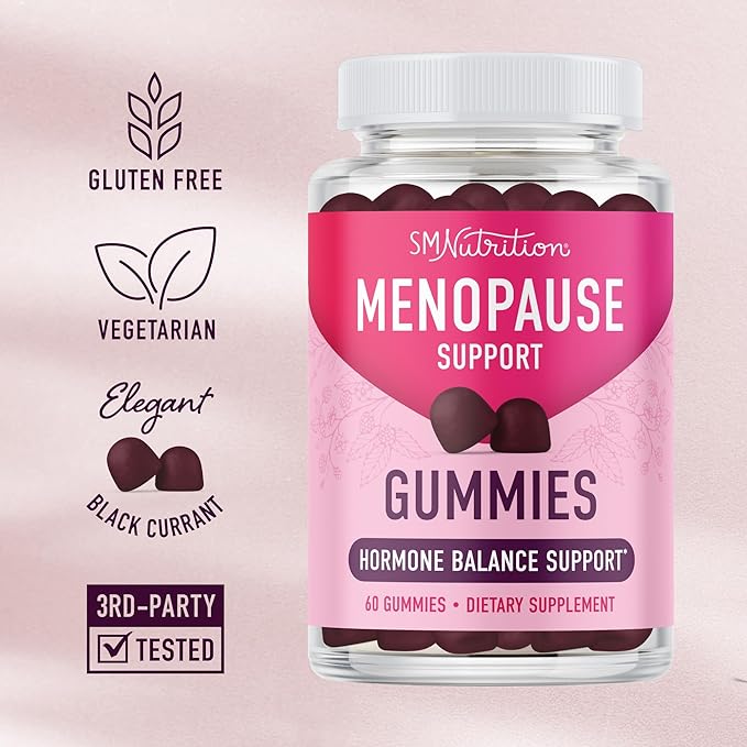 Menopause Support Gummies | Hormone Balance Relief for Hot Flashes, Night Sweats, Mood Swings, & Bloating | with Phytoestrogen Soy, Vitamin D3, PABA, Biotin | Vegetarian, Gluten-Free | 60 Count
