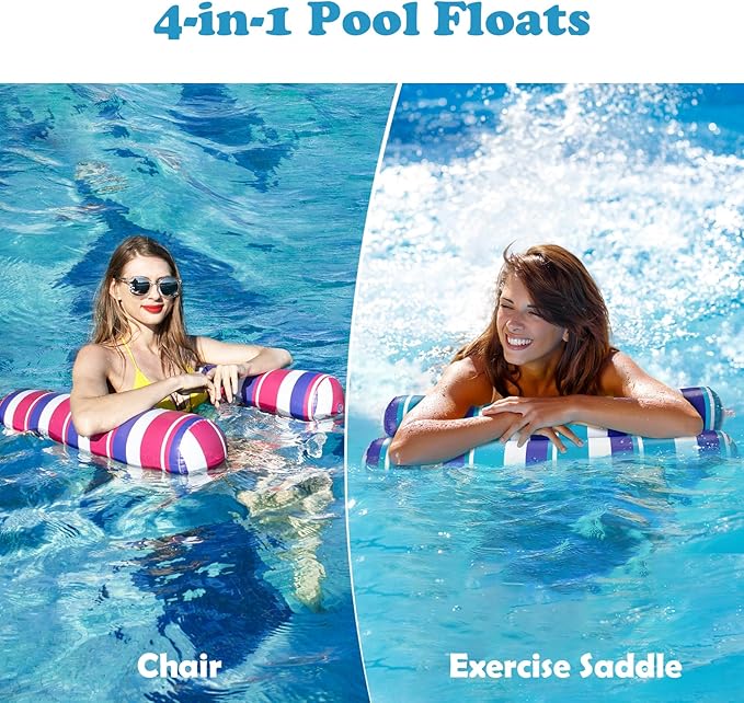 2 Pack Pool Floats Adult - 4-in-1 Pool Floats Hammock, Drifter, Lounge Chair, Saddle, Inflatable Non-Stick PVC Material Pool Float for Vacation