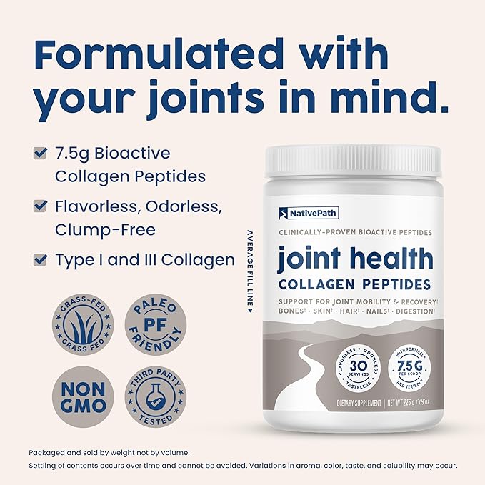 NativePath Joint Health Collagen Peptides, Type 1 & 3 Peptides, 7.9 Ounce, 30 Servings