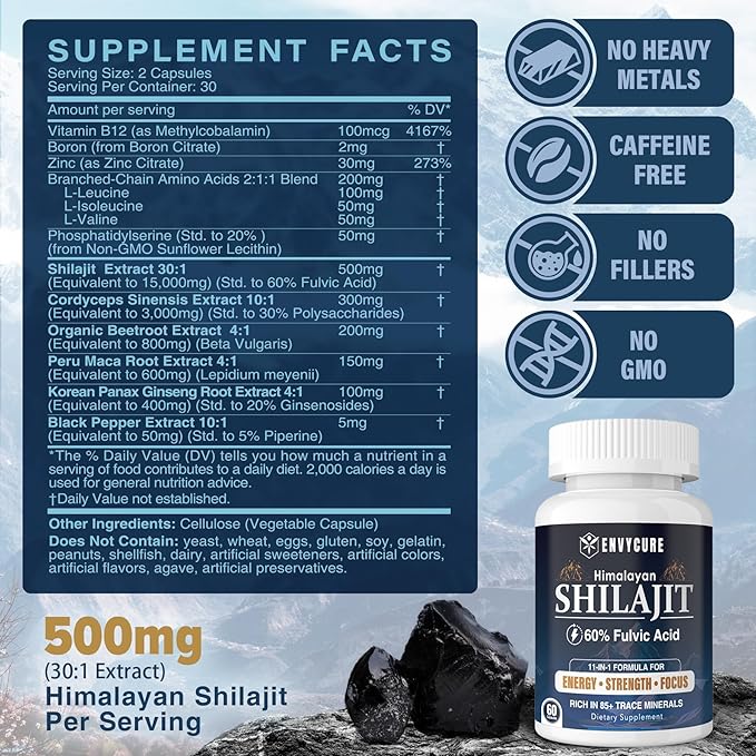 2 Pack Shilajit Supplement 15,000MG 60% Fulvic B12 for