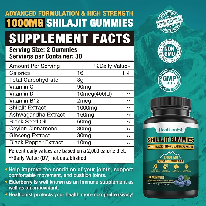 2 Packs 1000 MG Shilajit Supplement 85+ Trace 120 Counts