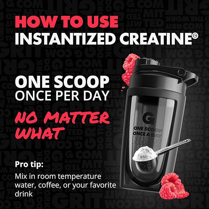 Gains in Bulk Instantized Creatine Monohydrate for Women and Men, Soluble Pre Workout Powder, Supports Muscle Building, Strength and Performance, Bodybuilding Supplements, Sour Raspberry, 30 Servings