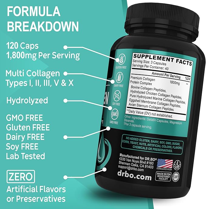 Multi Collagen Peptides for Women & Men - Type I, II, III, V, & X Multi Collagen for Women & Men Complex Capsules, Hydrolyzed Peptides Pills Supplements for Skin, Hair & Nails - 120 Protein Capsules
