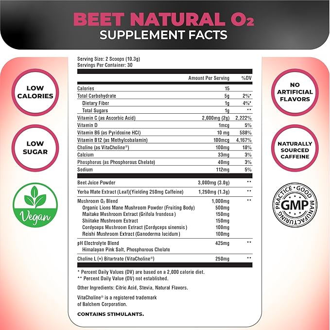 Beet Natural O2, Pre Workout Powder, 30 Servings