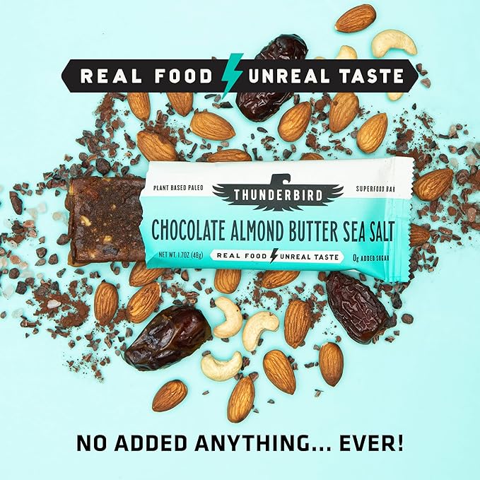 Thunderbird Bars Energy Snack, Gluten-Free with Protein, Healthy Real Food, Vegan Paleo Non-GMO, No Added Sugar, Chocolate Lovers Variety Flavor Pack (6 Count, 3 of Each Flavor, 1.7 oz. Bars)