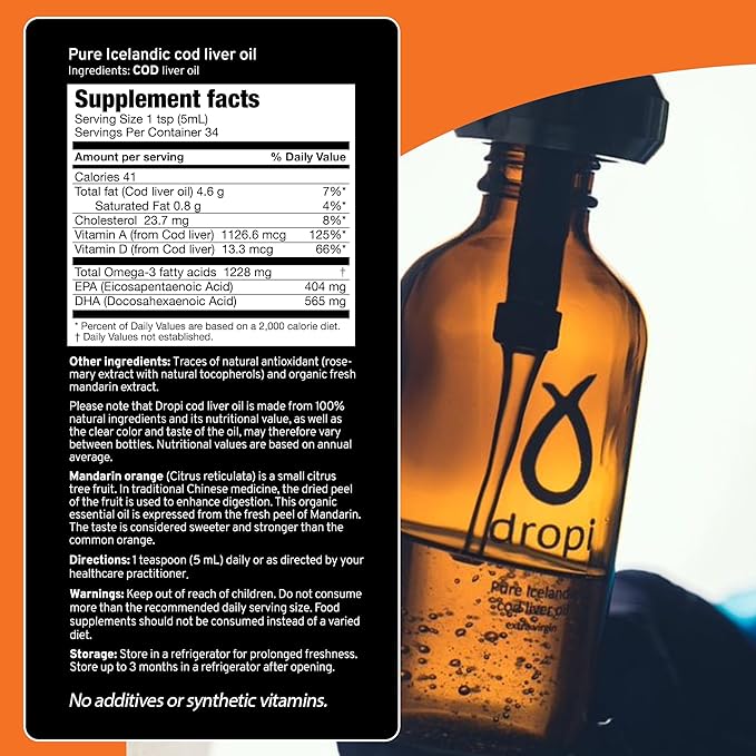 Dropi Omega 3 Fish Oil Liquid, Mandarin Omega-3s EPA, 5.7 Fl