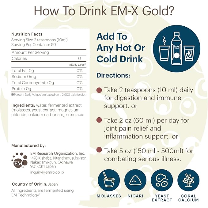 TeraGanix EM-X Gold Prebiotic, Anti Aging Drink, Dr. Formulated, Gut Flora Health Drink (50 Day Supply), Liquid Antioxidants Supplement, Balance pH (500mL)