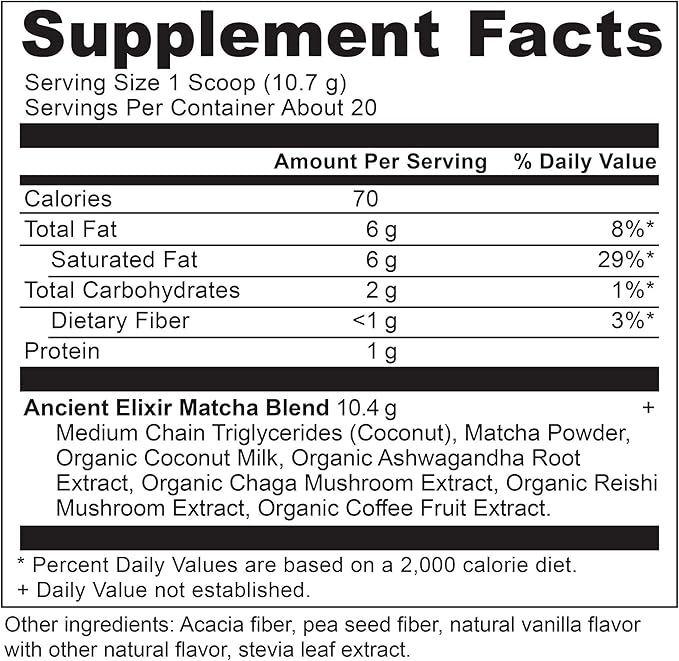 Matcha Green Tea Powder with Ashwagandha by Ancient Nutrition, Ancient Elixirs Superfood Matcha Energy Powder, with MCTs, Promotes Healthy Energy Levels, Paleo and Keto Friendly, 20 Servings