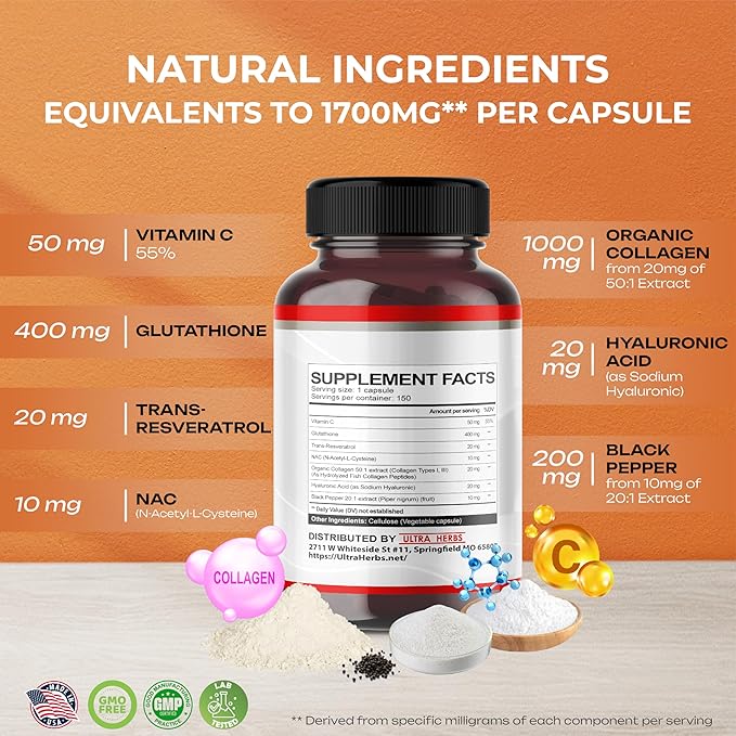 Glutathione Supplement 10,050mg Active Reduced Form, 150 Capsules
