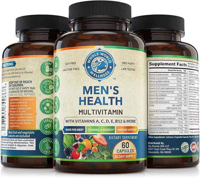 Mens Daily Multivitamin Multimineral Supplement 30+ Nutrients, 60 Capsules