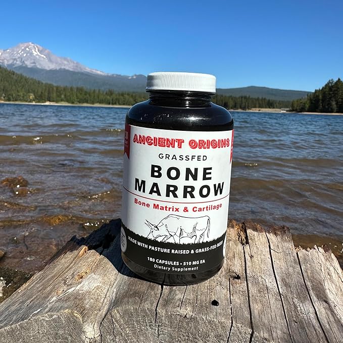 Ancient Origins Grass Fed Bone Marrow Supplement, 3060mg, Skin, Oral Health, and Joint Support Supplement, Promotes Whole-Body Wellness, Non GMO Whole Bone Extract, 180 Capsules