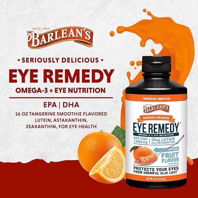 Barlean's Eye Remedy Supplement, Tangerine Flavored Zeaxanthin,1,000mg Omega 3 EPA 16 oz