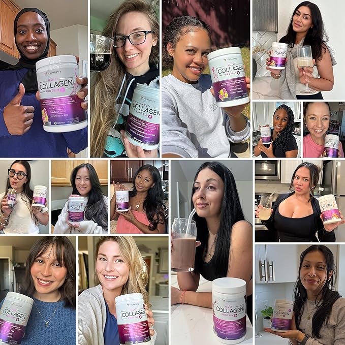 Multi Collagen Peptides Powder for Women and Men - Instant Dissolving Grass Fed Hydrolyzed Collagen Powder Drink Mix for Beautiful Hair Skin and Nails with Hyaluronic Acid and Vitamin C