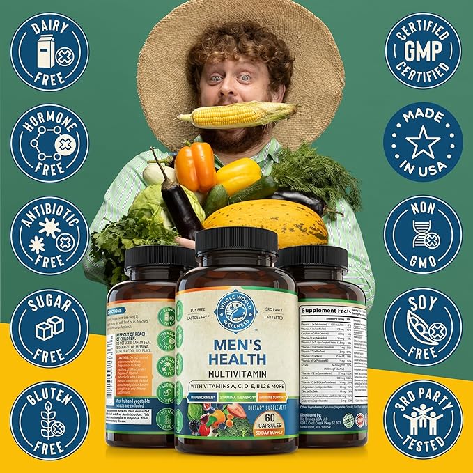 Mens Daily Multivitamin Multimineral Supplement 30+ Nutrients, 60 Capsules