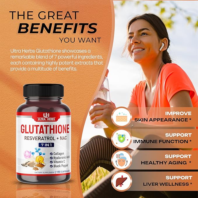 Glutathione Supplement 10,050mg Active Reduced Form, 150 Capsules