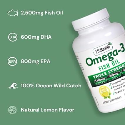 EffiHealth Omega-3 Fish Oil 2500mg Fish 1200mg EPA, 600mg DHA
