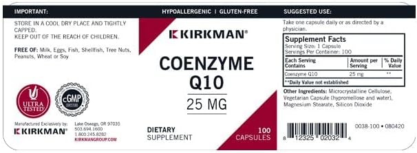 Kirkman Coenzyme Q10 25 mg 100 Vegetarian CoQ10 ||