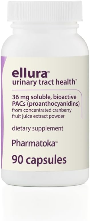 ellura 36mg Clinically Proven Soluble, Bioactive PACs – 100% Concentrated Cranberry Fruit Juice Extract, for UTI Support & Urinary Tract Health, 90 Capsules.